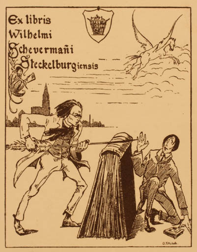 Exlibris by O Kalisch from Germany for Wilhelmi Schevermani - Book Pegasus 