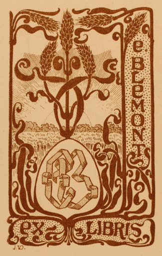 Exlibris by ? J.V.D from Unknown for E. Blemont - Flora Jugend Text/Writing 