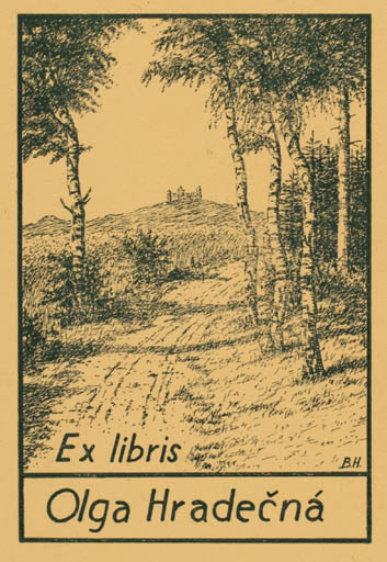 Exlibris by Bohumil Hradecny from Czech Republic for Olga Hradecna - Scenery/Landscape 