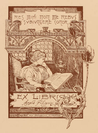 Exlibris by Mazzolari da Cremona from Italy for Azeglio Filippini - Book Interior Jugend Woman 