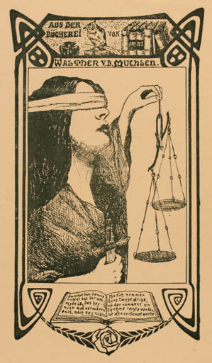 Exlibris by ? Unbekannt from Germany for Walther v. d. Mühlen - Law Woman 