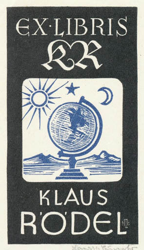 Exlibris by Hans Michael Bungter from Germany for Klaus Rödel - Globe Literature 