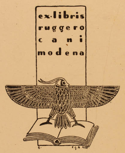 Exlibris by ? F.J.B from Italy for Cani Ruggero - Bird 