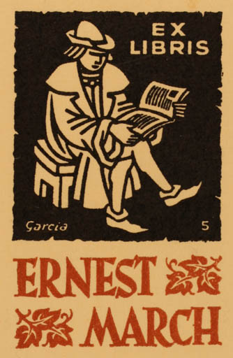 Exlibris by Juan Garcia from Spain for Ernest March - Book Man 