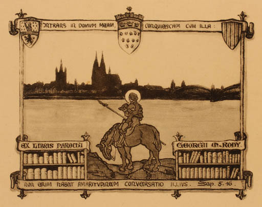 Exlibris by P. Gerhard from Unknown for Georg M. Rody - City Religion Horseman/Rider 