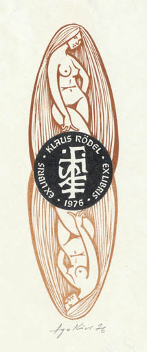 Exlibris by Ago Kivi from Estonia for Klaus Rödel - Woman Nude 