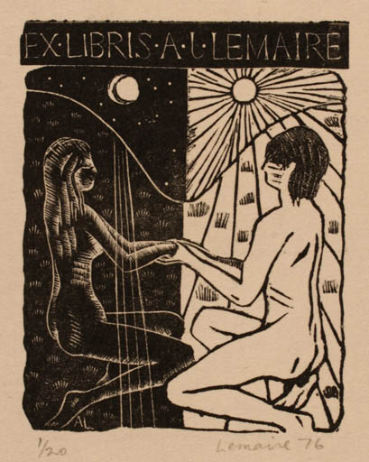 Exlibris by A. J. Lemaire from Belgium for A. J. Lemaire - Woman Sun 