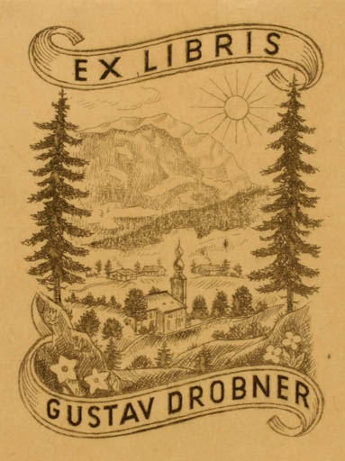 Exlibris by Rudolf Schmalfuss from Germany for Gustav Drobner - Mountain Scenery/Landscape Sun 