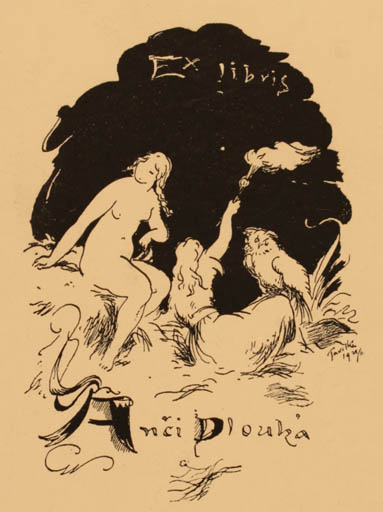 Exlibris by ? Tavilka from Unknown for Anci Plouka - Woman Owl 