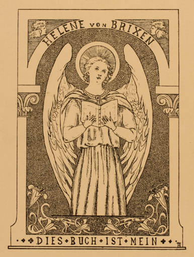Exlibris by Baronesse Brusselle Ventingheim from Germany for Helene von Brixen - Angel Religion 