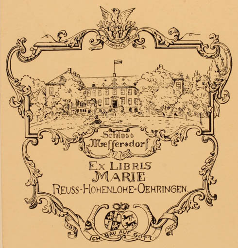 Exlibris by ? K.G.R from Germany for Marie Reuss-Hohenlohe-Oehringen - Castle/Palace 
