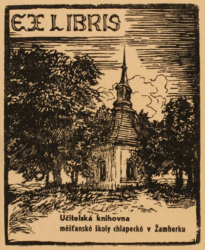 Exlibris by A Krémar from Unknown for ? Zamberku - Church Tree 