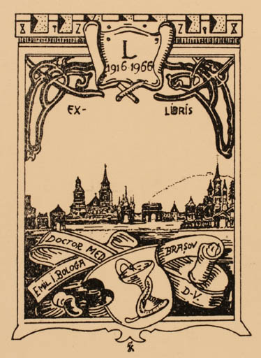 Exlibris by ? Unbekannt from Romania for Dr. Emil I. Bologa - City 