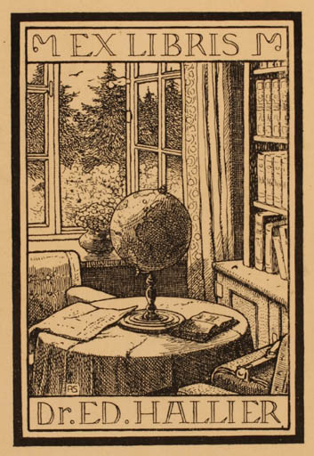 Exlibris by ? Unbekannt from Unknown for Dr. Ed. Hallier - Book Interior Globe 