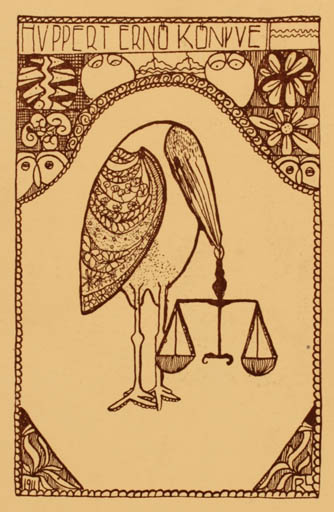 Exlibris by ? R.L from Hungary for Ernö Huppert - Bird Jugend 