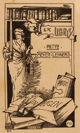 Exlibris by Rudolf Geyer from Germany for Fritz Meyer-Lehners - Book Law 