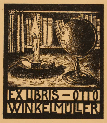 Exlibris by ? M.L. from Germany for Otto Winkelmüller - Book Interior Globe 