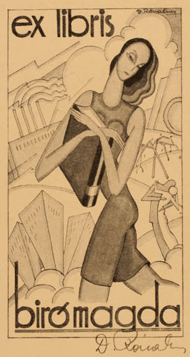 Exlibris by D Rovalunig from Unknown for Magda Biro - Architecture Woman 