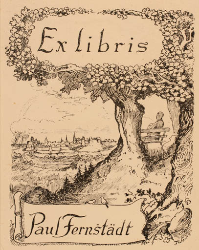 Exlibris by J Warns from Unknown for Paul Fernstädt - Scenery/Landscape Tree 
