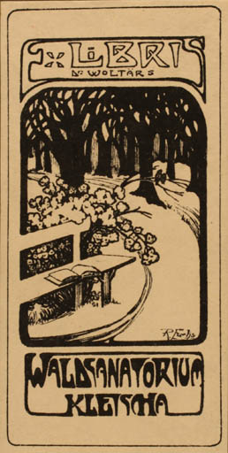 Exlibris by Rosa Fuchs from Germany for Kletscha,  Dr. Woltär Waldsanatorium - Jugend Forest 