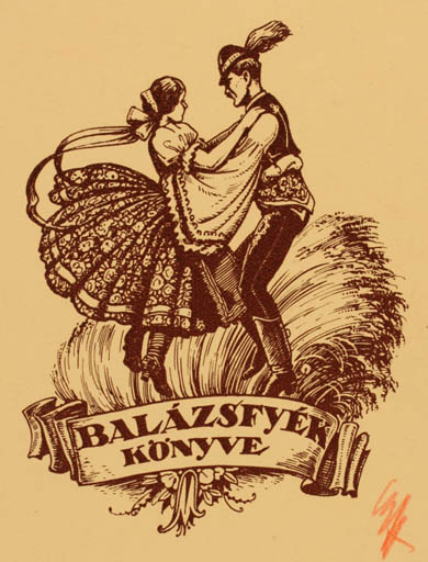 Exlibris by ? Unbekannt from Hungary for Rezsö Balazsfy - Dancing Couple 