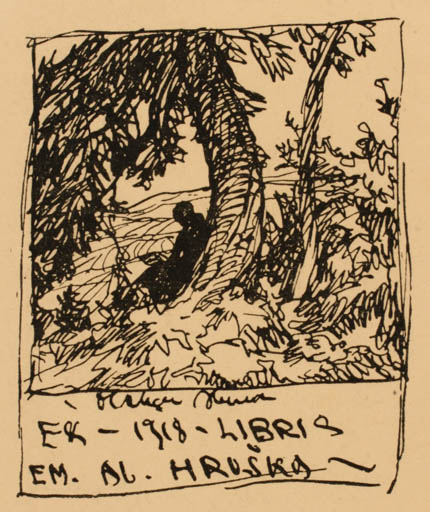 Exlibris by H Huna from Unknown for Emmerich al Hruska - Tree 