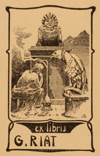 Exlibris by ? J.D. from Unknown for G. Riat - Jugend Woman Egypt 