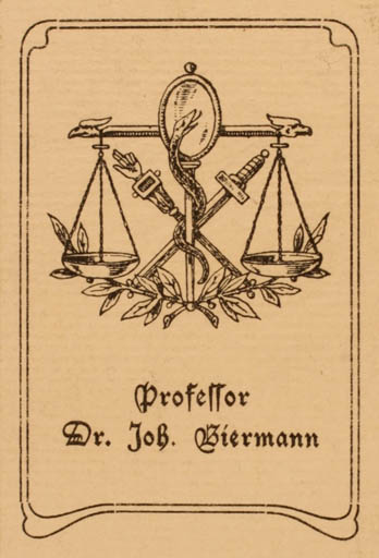 Exlibris by ? Unbekannt from Unknown for Dr. Joh. Biermann - Law 