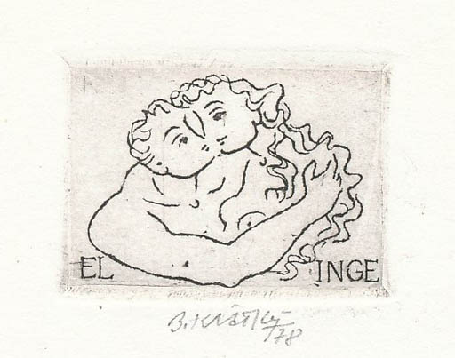 Exlibris by Bohumil Kratky from Czechoslovakia for Inge Rödel - Romance 