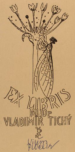 Exlibris by Vilem Plolek from Unknown for Vladimir Tichy - Flora Insect 