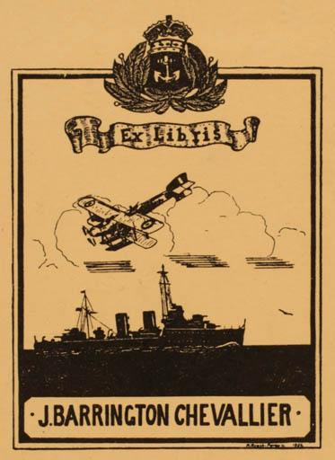 Exlibris by Percy Roach-Piersin from Great Britain for J. Barrington Chevallier - Aircraft Military/War Ship/Boat 