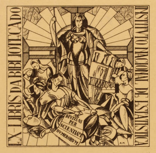 Exlibris by Luis Varionculos from Portugal for ? Bibl. Inst. Nat.de Estatistica - 