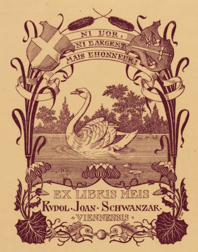 Exlibris by ? Unbekannt from Unknown for Rudol Joan Schwanzar - Bird Jugend Scenery/Landscape 