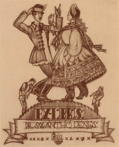 Exlibris by ? Baja from Unknown for Denes Szantho - Dancing Music Couple 