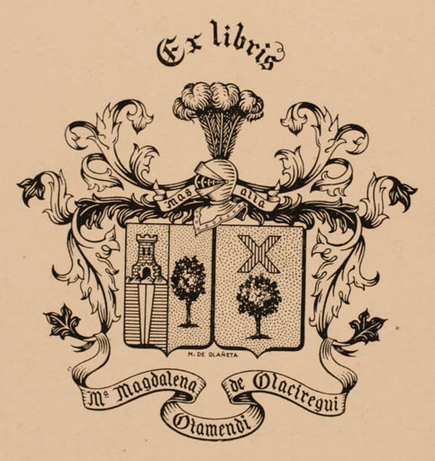 Exlibris by Mercedes de Olaneta from Unknown for ? Otamendi de Olaciregui - Heraldry 