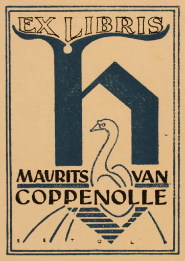 Exlibris by Albert Setola from Belgium for Maurits van Coppenolle - Bird 