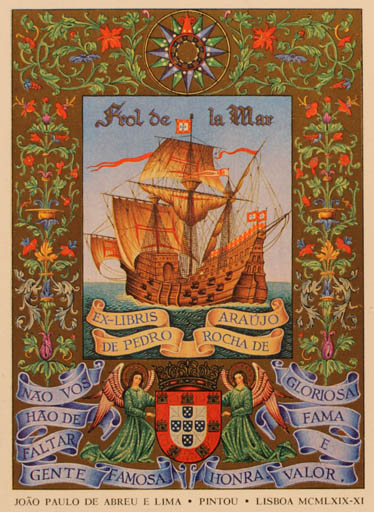 Exlibris by Joao Paulo de Abreu Lima from Portugal for Araujo de Pedro Rocha - Flower Maritime Ship/Boat 