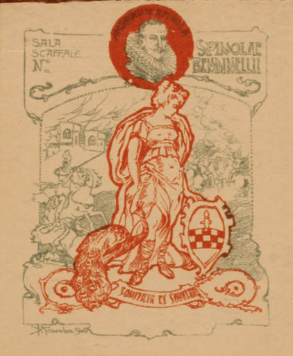 Exlibris by ? ? from Unknown for Emanuel Spinola - Bird Woman Horseman/Rider 