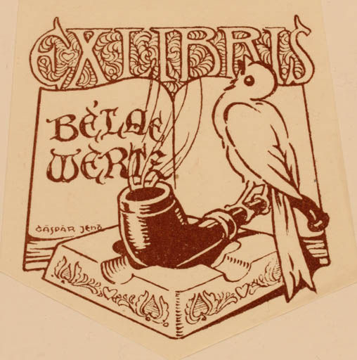 Exlibris by Jenö Caspar from Unknown for Belae Wertz - Bird 