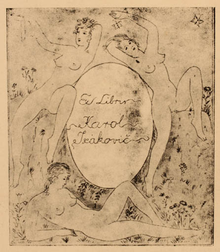 Exlibris by Mikulas Galanda from Unknown for Karol Isakovic - Erotica Woman 