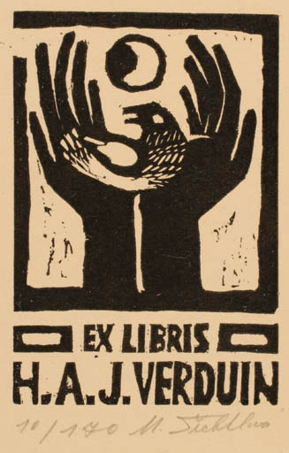 Exlibris by Maria Jechtlova from Czech Republic for H. A. Verduin - Bird Hand(s) 
