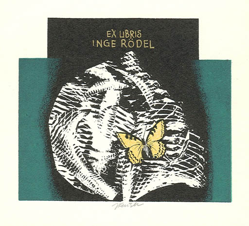 Exlibris by Jaroslav Kaiser from Czechoslovakia for Inge Rödel - Fauna Butterfly 