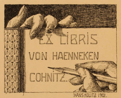 Exlibris by Hans Kolitz from Unknown for von Haenneken Cohnitz - Hand(s) 