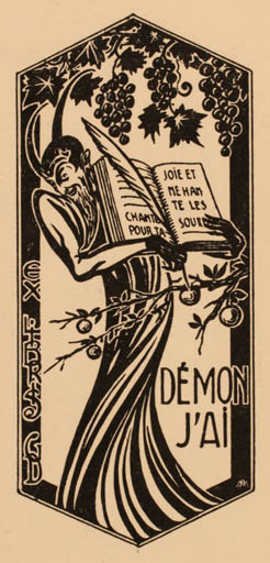 Exlibris by August Martin from France for ? G. D. - Book Devil Fruit Jugend Wine 