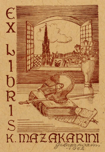 Exlibris by G. Mazakarini from Unknown for K. Mazakarini - Book Interior Weapon 