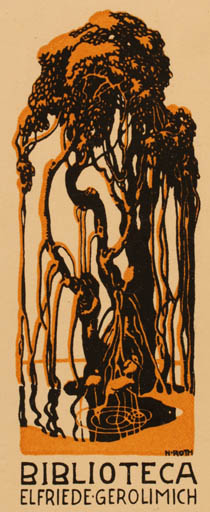 Exlibris by Norbertine Roth from Unknown for Elfriede Gerolimich - Abstract 