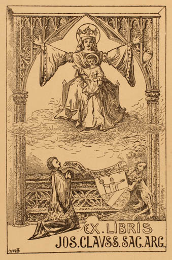 Exlibris by Charles de Wolff from Unknown for Jos Clauss - Heraldry Religion 