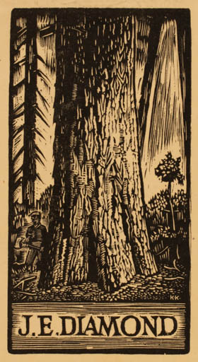Exlibris by Kalman Kubenijs from Unknown for J. E. Diamond - Forest Tree 