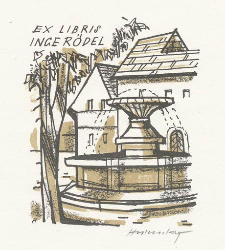 Exlibris by Stanislav  Hlinovsky from Czechoslovakia for Inge Rödel - City 