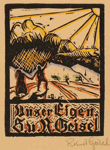 Exlibris by Robert Geisel from Germany for S. u. R. Geisel - Scenery/Landscape Couple Sun 
